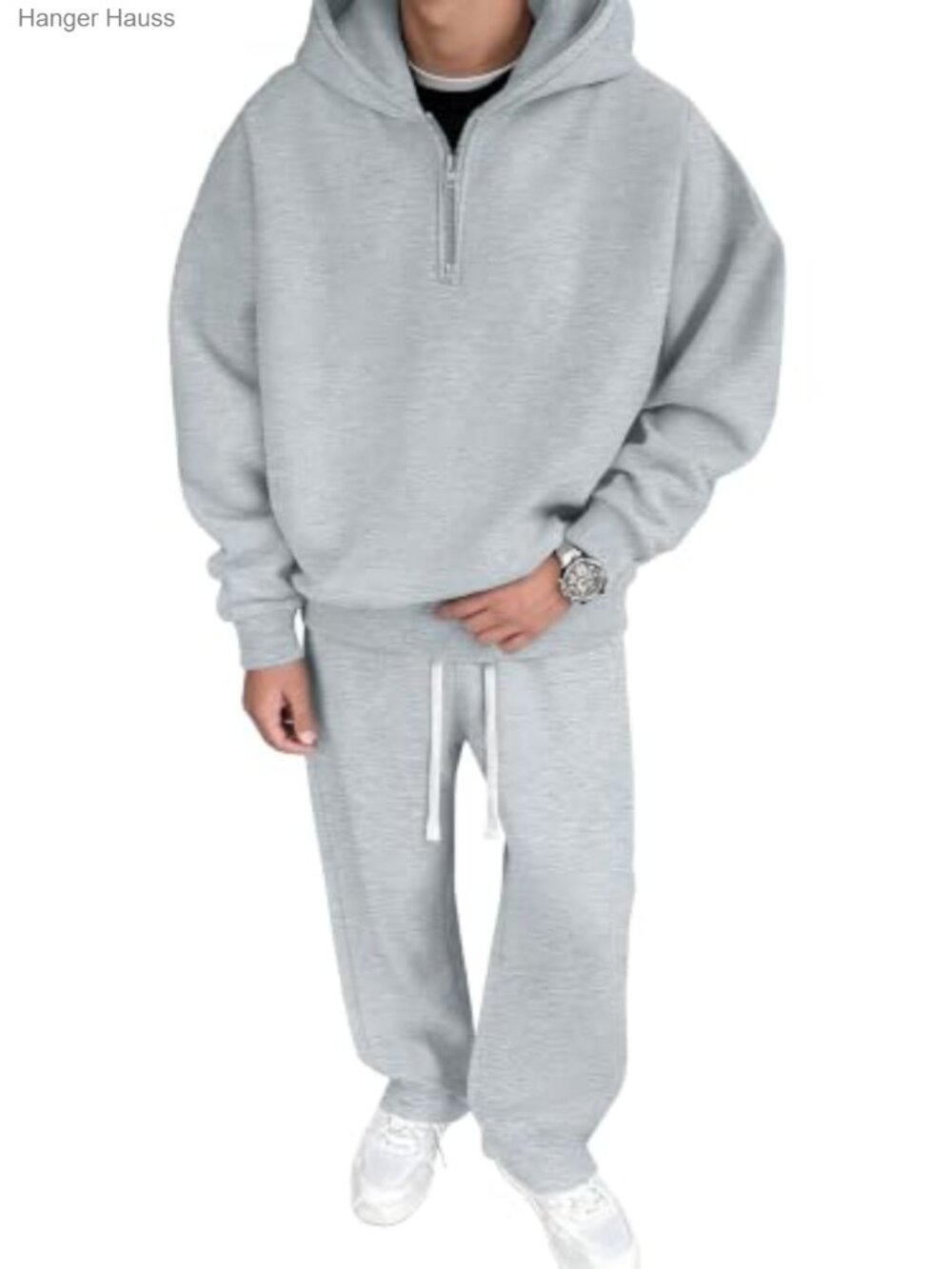 Men's 2 Piece Cotton Blend Quarter Zip Hoodie and Joggers Set